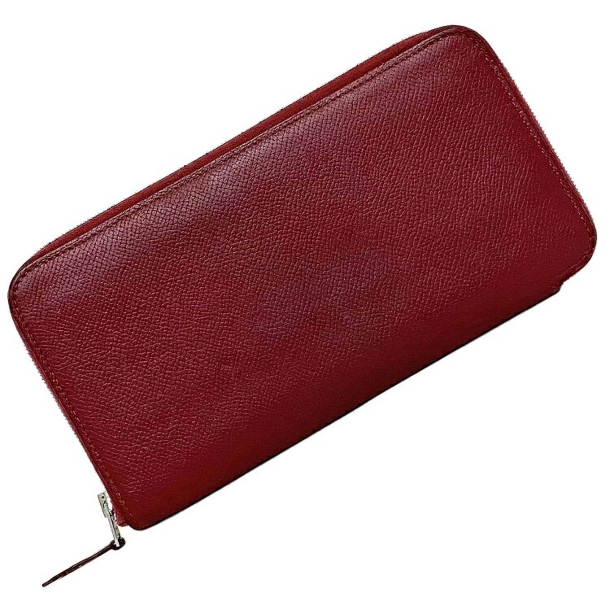 Pre-Owned Hermes Long Wallet Azap Bordeaux Rouge Glenat Silk In Leather Epson HERMES Round Ladies (Good)