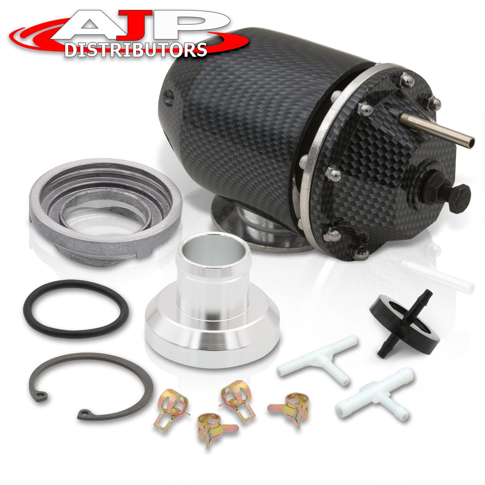 Universal SQV Style Turbo Blow Off Valve BOV + Weldable Adapter O-Ring Flange Kit (Carbon Fiber) - Billet Aluminum Turbocharger Charger