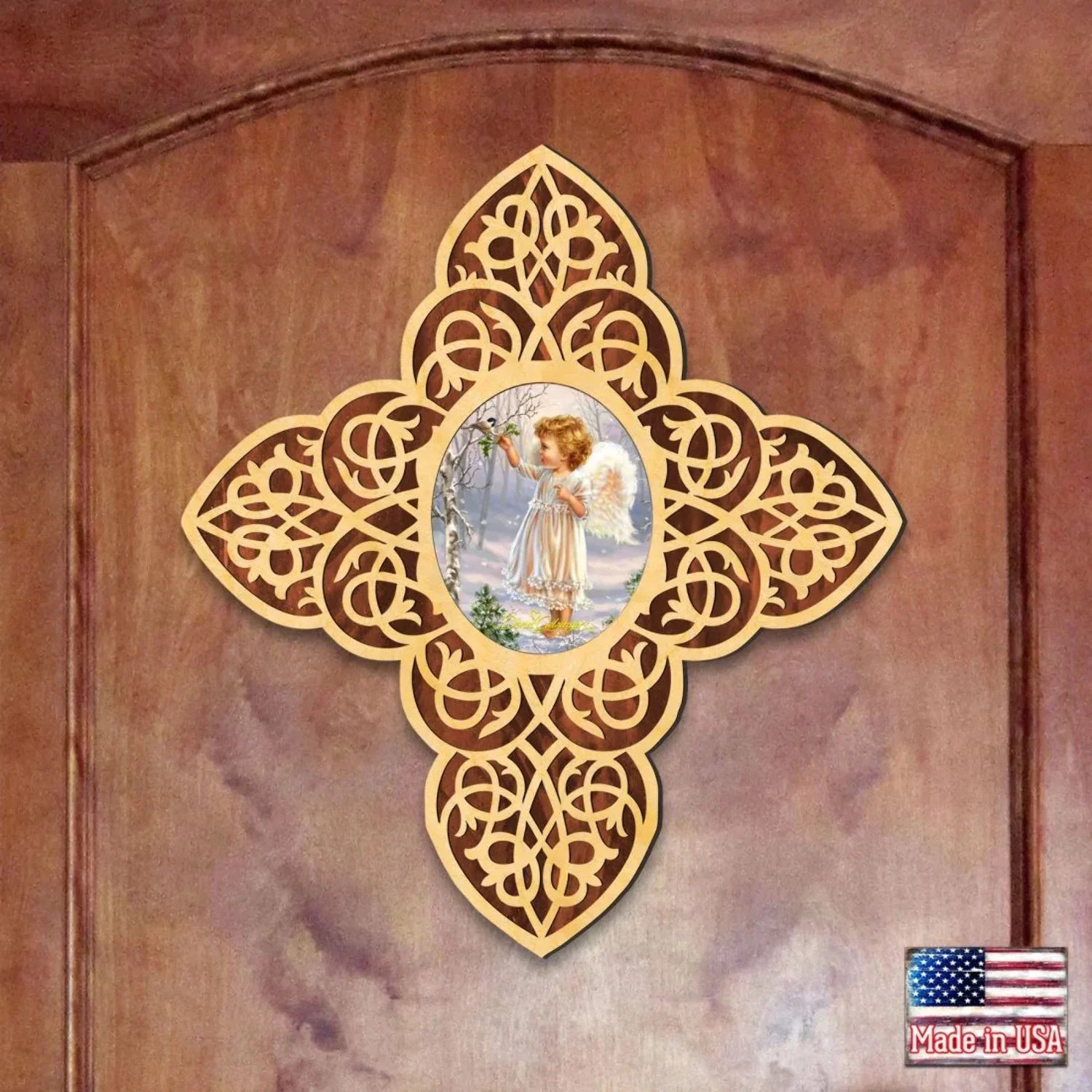 Gelsinger | Inspirational Icon D�cor - 88482-DG. Angel Girl Filigree Wooden Cross by D