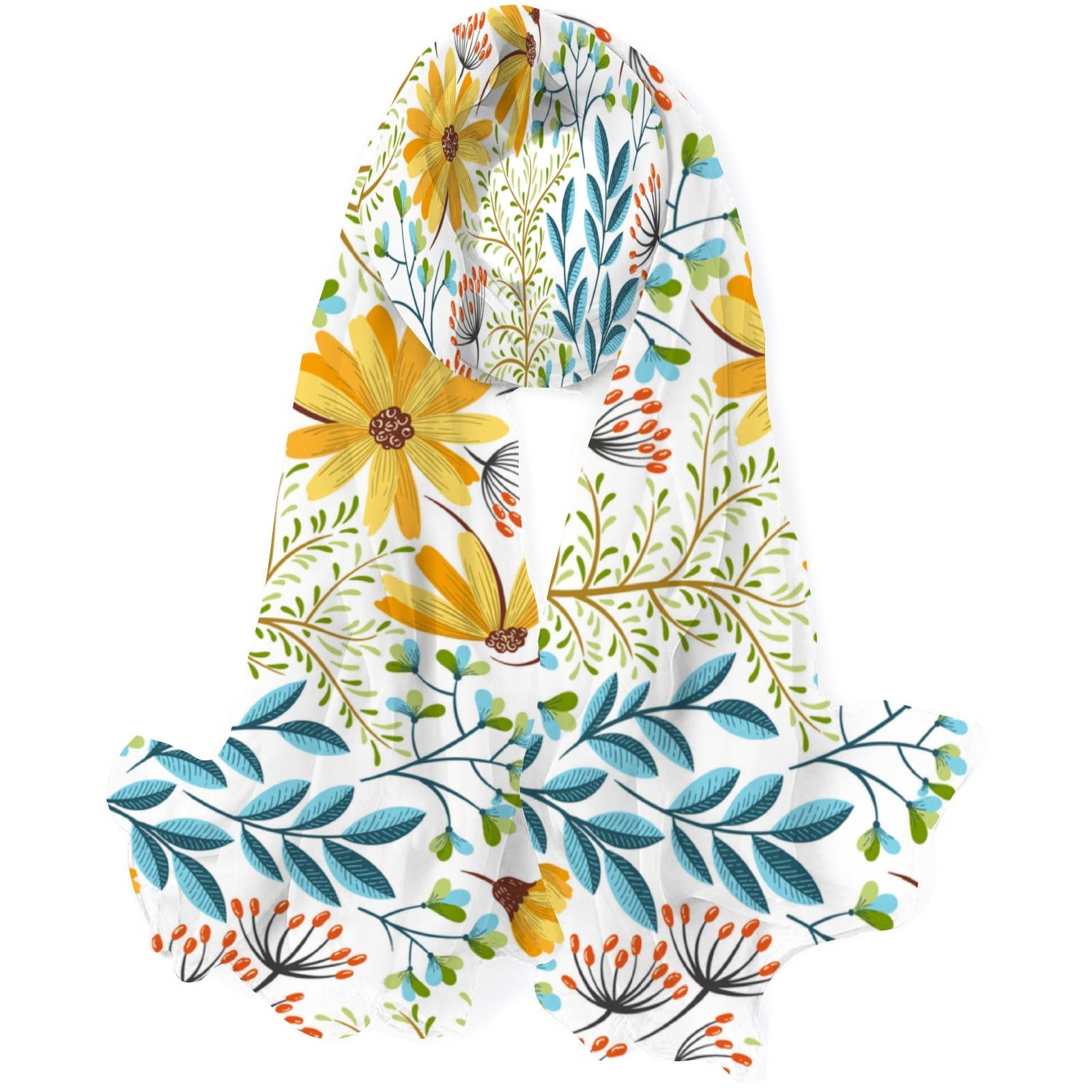 FREEAMG Colorful Floral Silk Long Scarf for Women Large Oblong Sunscreen Shawls Wraps Neck Headscarf Hair Wraps Gift Packed