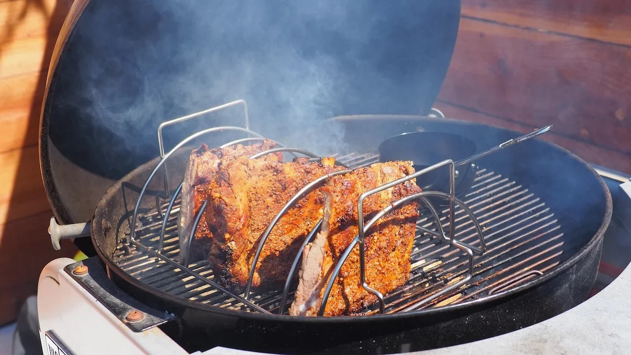 PitMaster King Large 6 Slot Stainless Steel Rib Rack, Sauce Pan and Basting Brush 3pc Combo Set