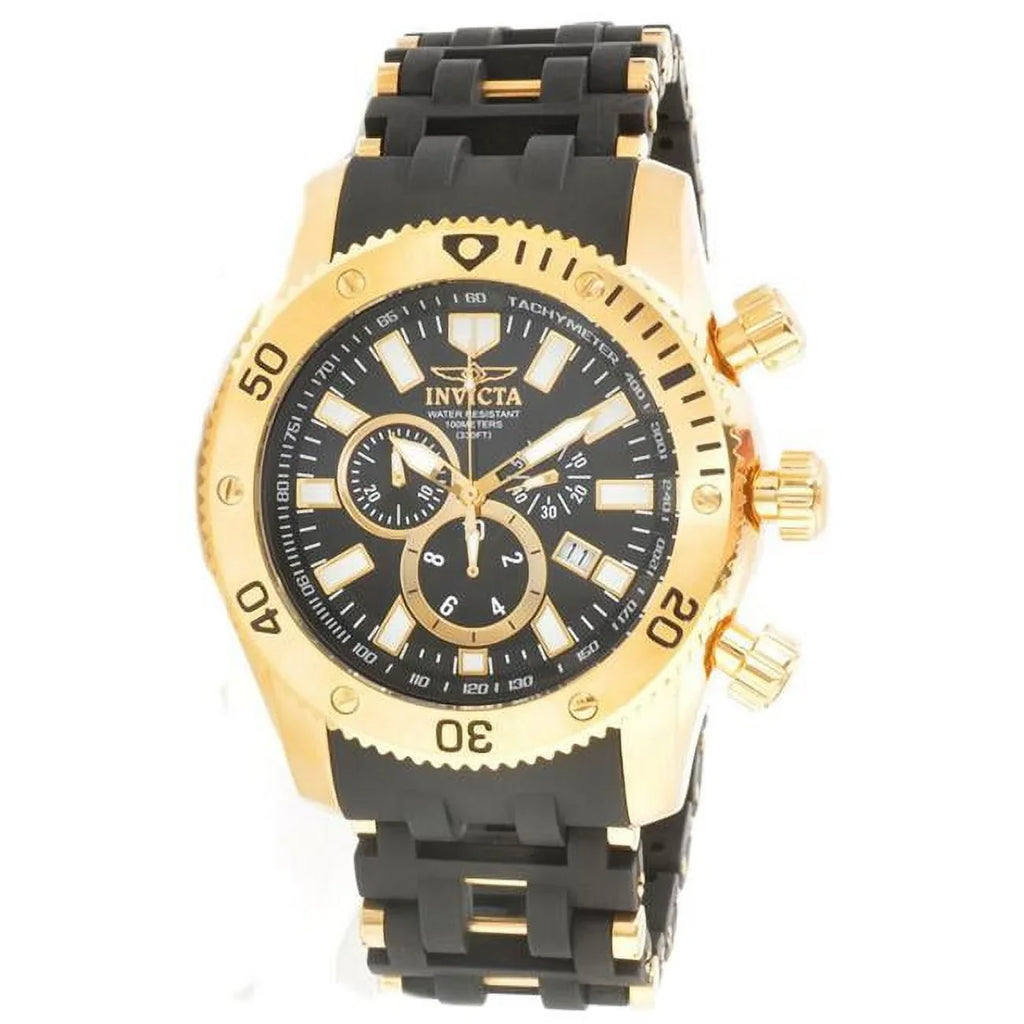 Invicta Men's 0140 Spider Collection Gold Tone Black Dial Rubber Strap Chronograph Watch