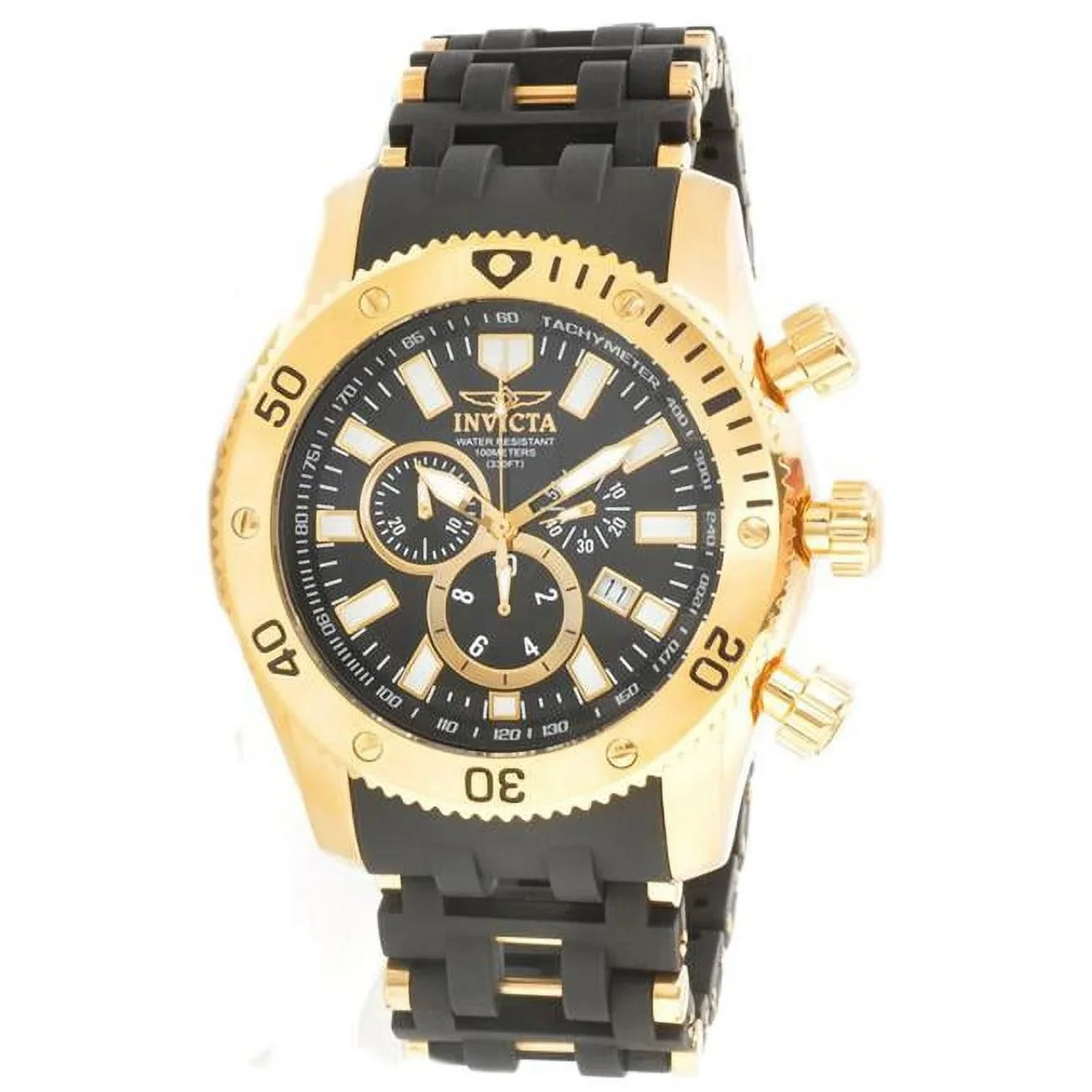 Invicta Men's 0140 Spider Collection Gold Tone Black Dial Rubber Strap Chronograph Watch