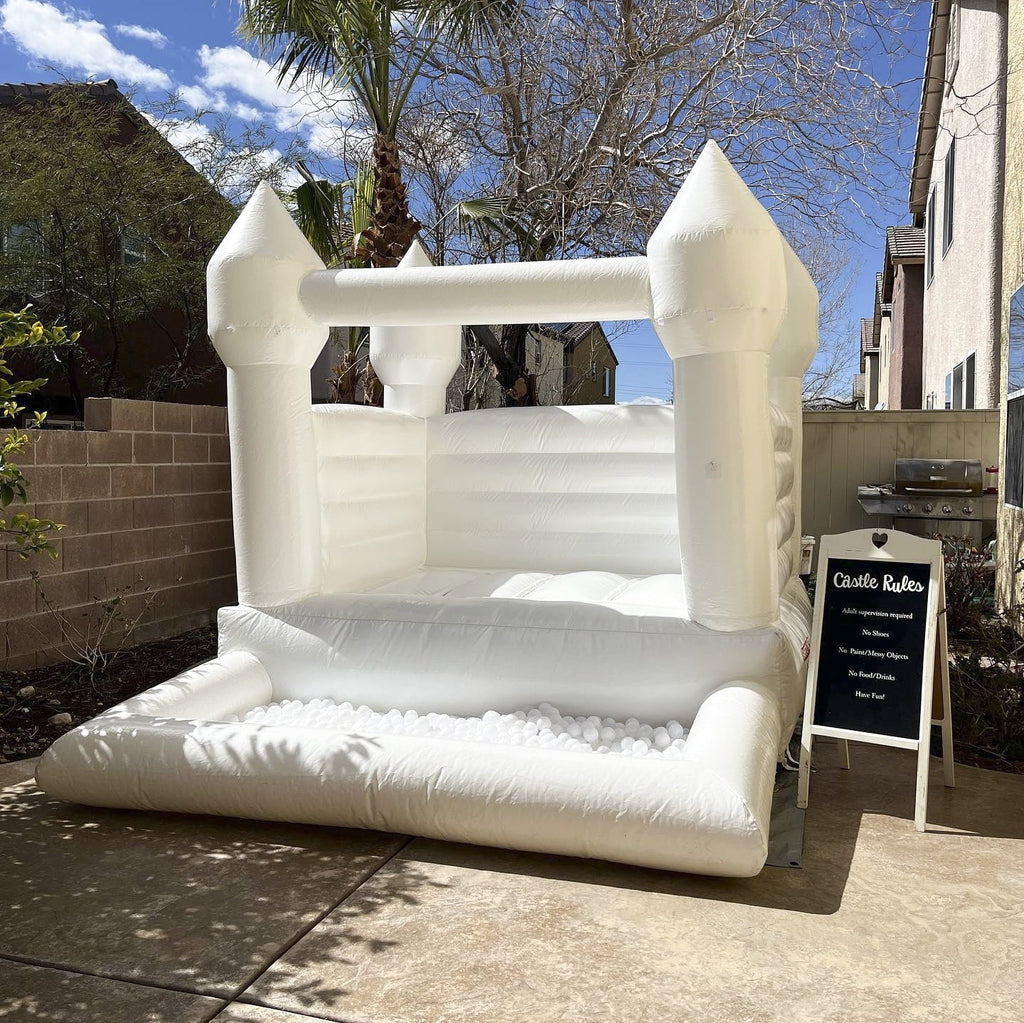 Connsann White Bounce House  Commericial Grade PVC  Jump Castle with Blower & Ball Pit  for Kids Outdoor Indoor Party