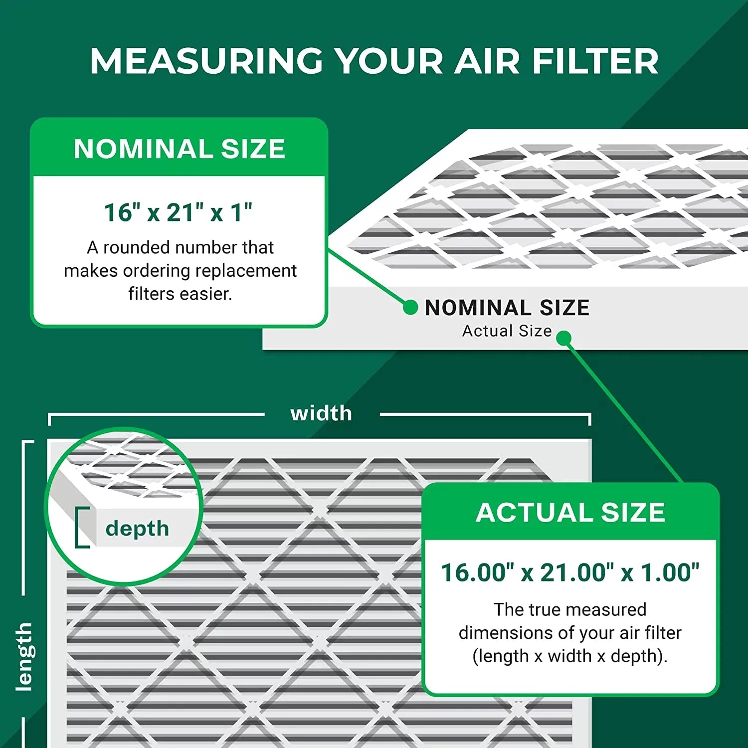 Filterbuy 16x21x1 MERV 11 Pleated HVAC AC Furnace Air Filters (6-Pack)