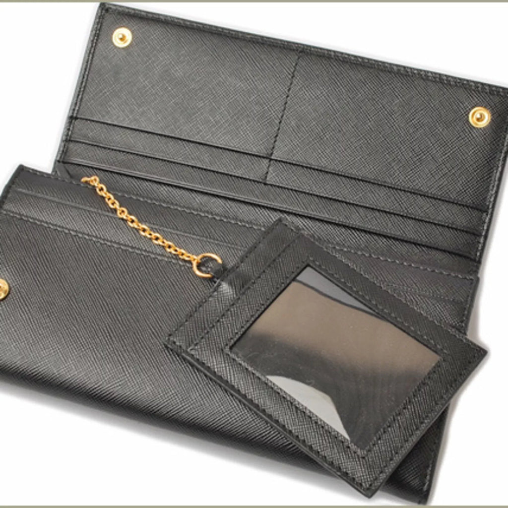 Pre-Owned Prada Wallet PRADA Long wallet 1M1132 Pass Case with Saffiano Triangle NERO Black Outlet (Like New)