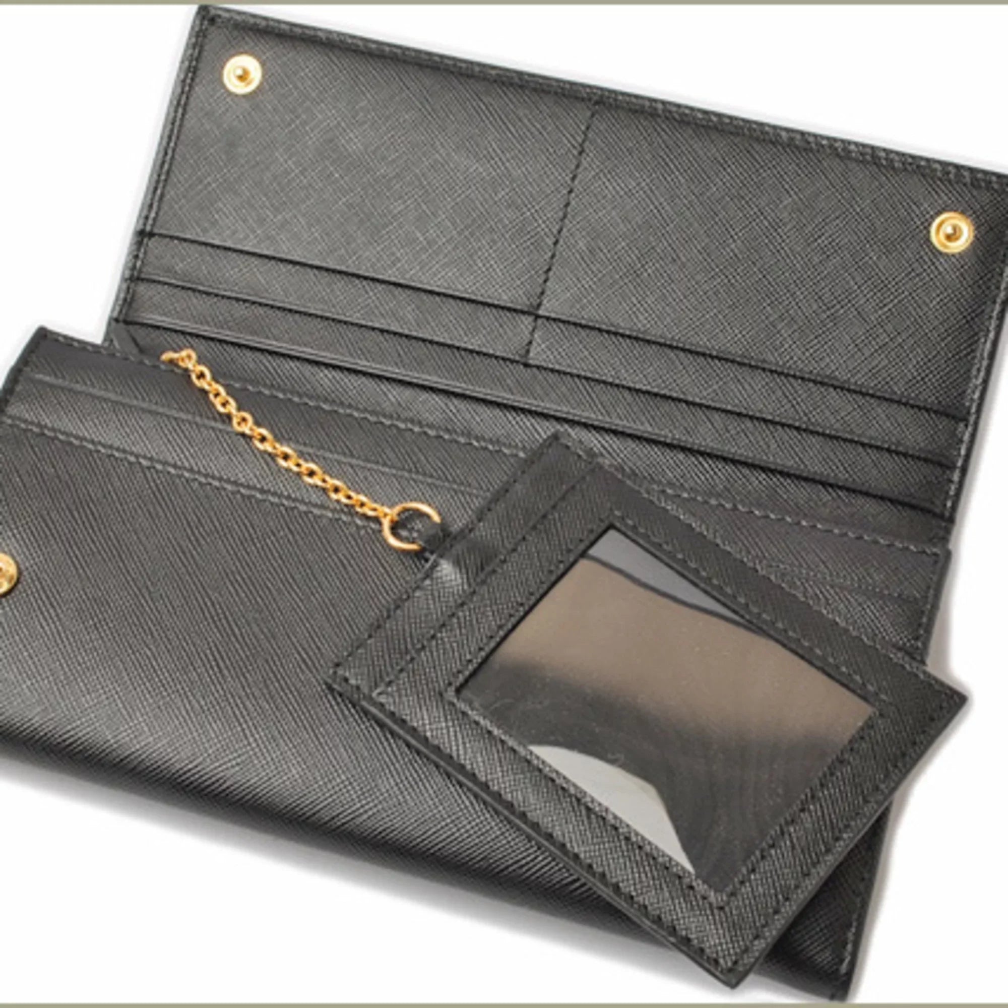 Pre-Owned Prada Wallet PRADA Long wallet 1M1132 Pass Case with Saffiano Triangle NERO Black Outlet (Like New)