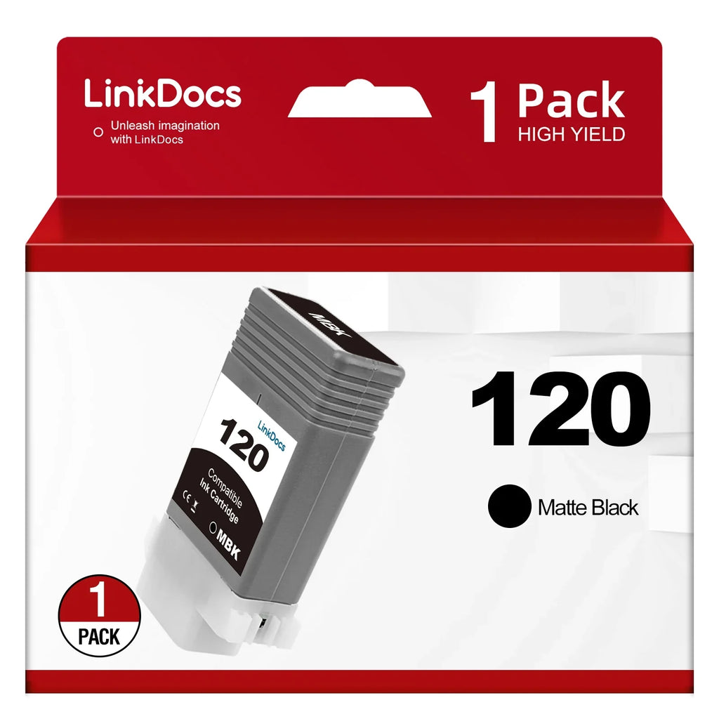 LinkDocs appropriate PFI120 PFI-120 Matte Black Ink Cartridges Replacement for  PFI120 PFI-120 PFI-120MBK Work for  ImagePROGRAF IPF TM-200 TM-205 TM-300 TM-305 and GP-200 GP-300 Printer