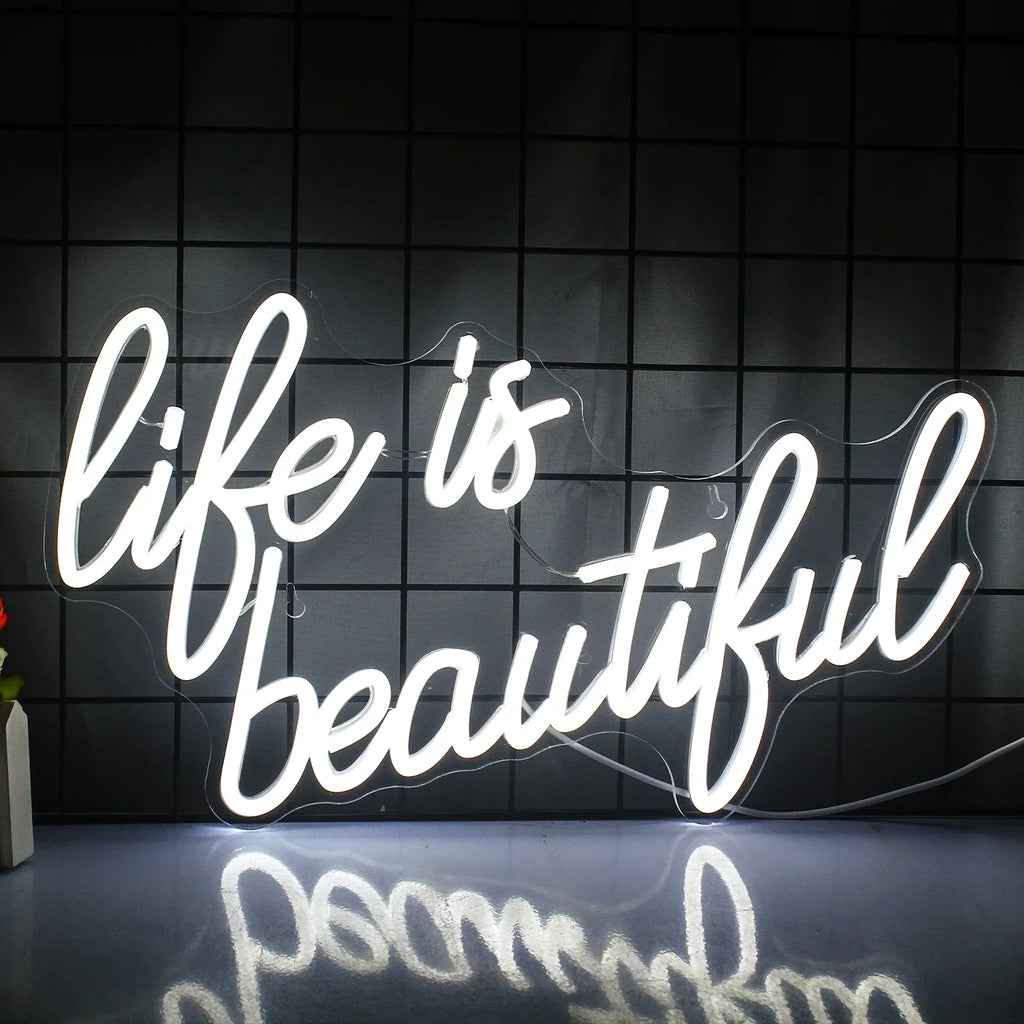 WX&YH Life Is Beautiful LED Neon Light Signs USB Power for Home Bedroom Office Shop Wedding Party Decoration
