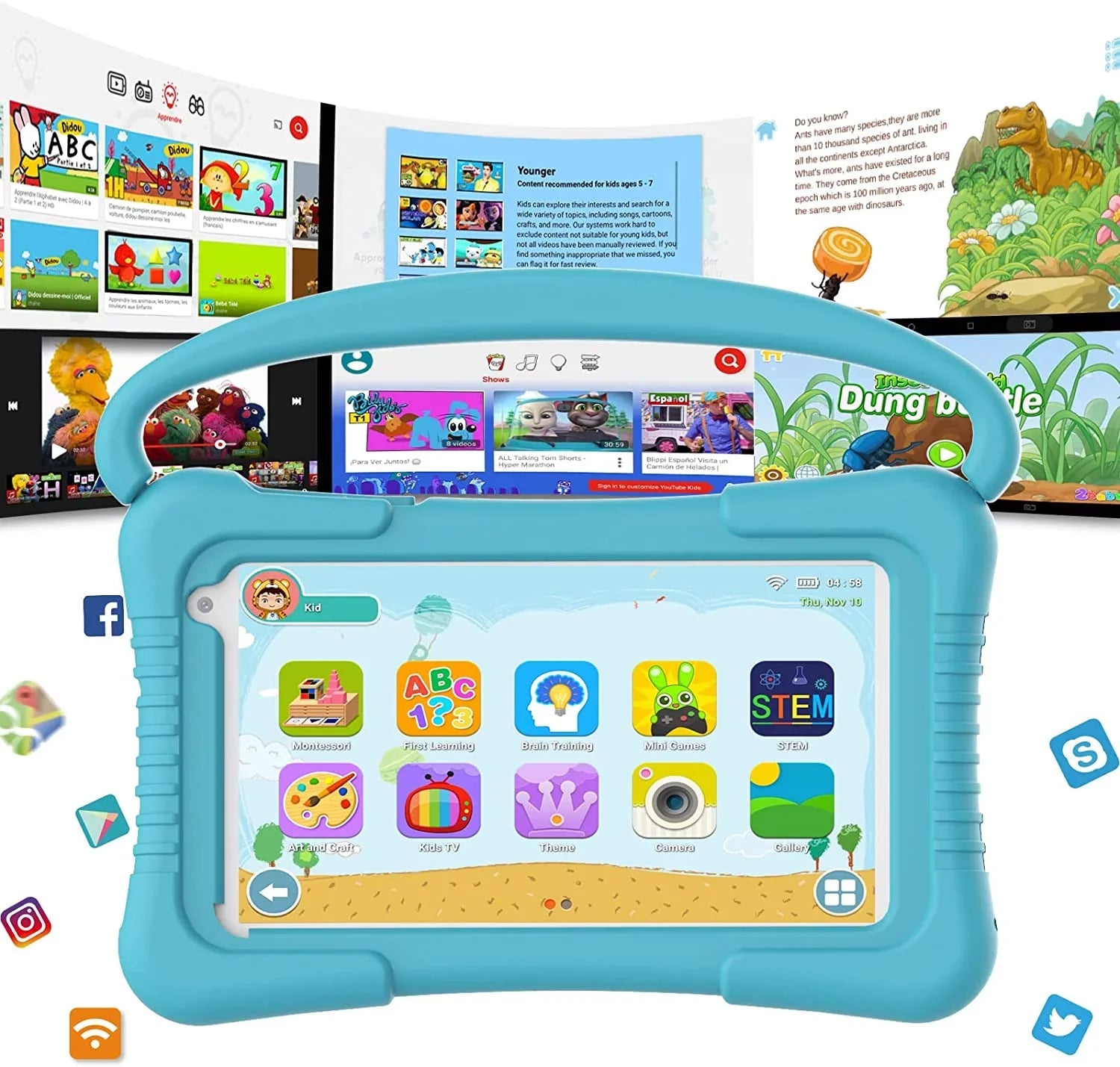 Kids Tablet 7 inch Tablet for Kids WiFi Kids Tablets 32G Android 11 2GB RAM Dual Camera Educational Games Parental Control, Toddler Tablet with Kids Software Pre-Installed Kid-Proof YouTube Netflix.