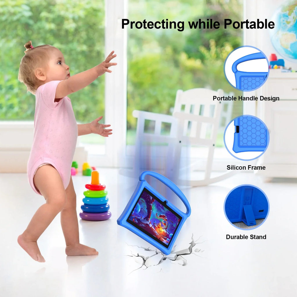 BAKEN 7 inch Kids Tablet, 2GB RAM 32GB ROM, Android 11 Tablet, WiFi6, Bluetooth, Parental Control Pre-Installed Learning Tablet Apps for Toddlers Children Kid-Proof Protective Case, Google Play(Blue)