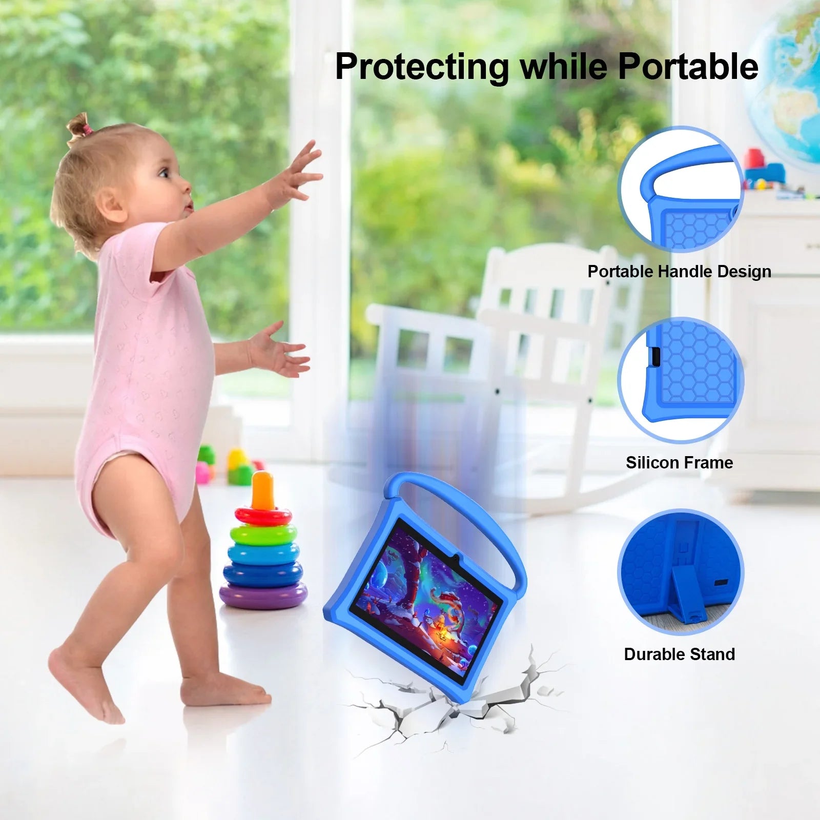 BAKEN 7 inch Kids Tablet, 2GB RAM 32GB ROM, Android 11 Tablet, WiFi6, Bluetooth, Parental Control Pre-Installed Learning Tablet Apps for Toddlers Children Kid-Proof Protective Case, Google Play(Blue)