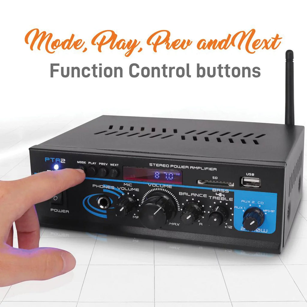 Pyle PTA2 2 x 40W Home Stereo Mini Bluetooth Power Amplifier with Remote Control
