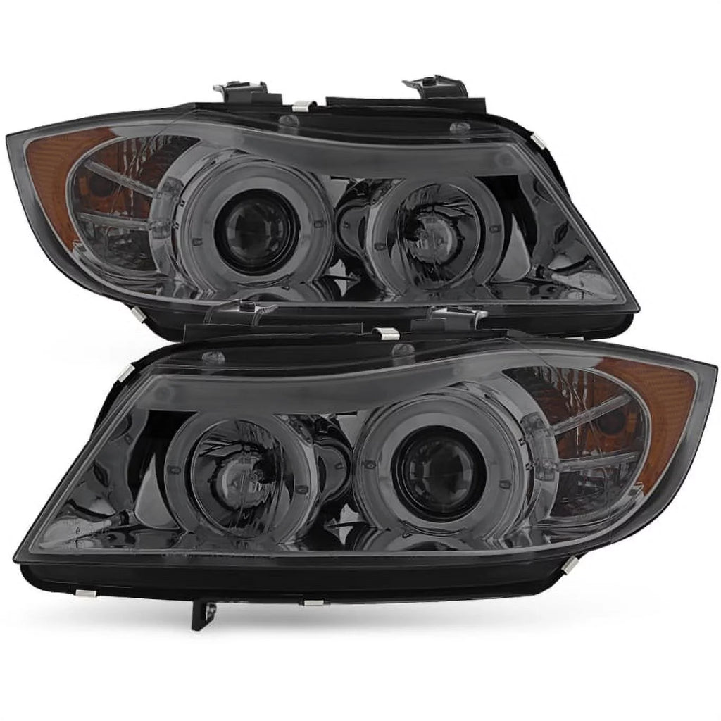 [Eye Lid] Fits 06-08  E90 3-Series Sedan Smoked Halo LED Projector Headlights Fits select: 2007-2008  328, 2006  325