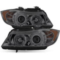 [Eye Lid] Fits 06-08  E90 3-Series Sedan Smoked Halo LED Projector Headlights Fits select: 2007-2008  328, 2006  325