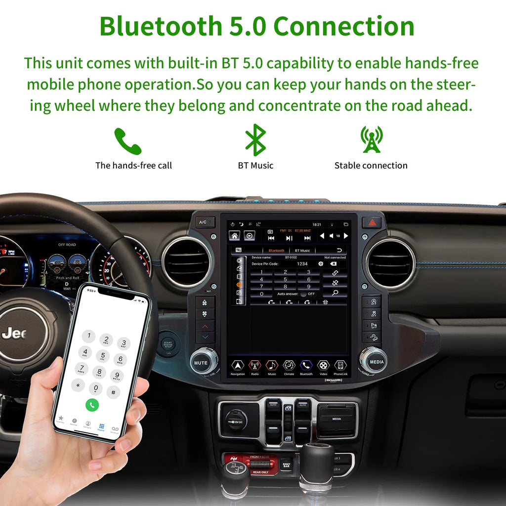 Linkswell Gen5 T-style 12.1 inch Car SirusXm Radio Stereo for Jeep Wrangler Gladiator 2018-2021 Touch Screen Car Navigator Android Truck Replacement GPS radio 4G+64G  Carplay Auto