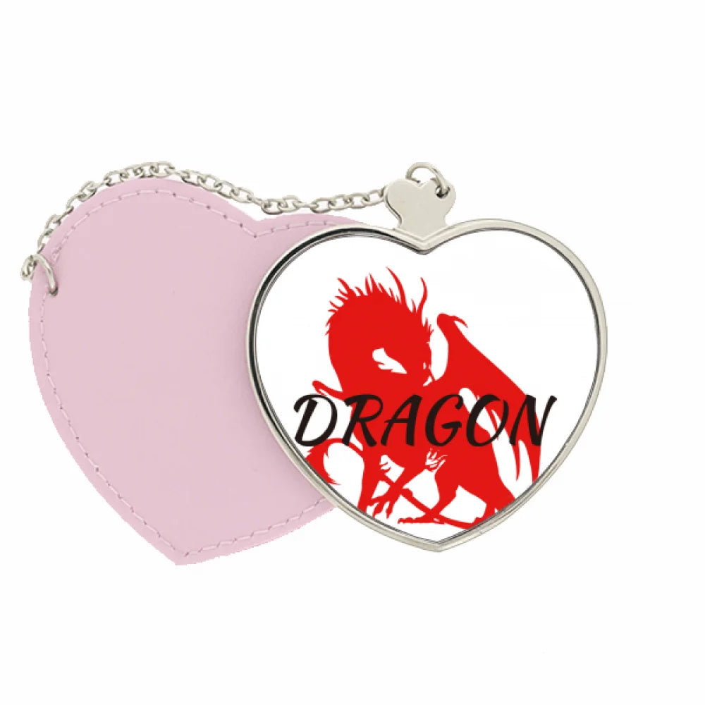 Winged Animal Dragon Myth East West Mirror Travel Purse Makeup Heart Pink