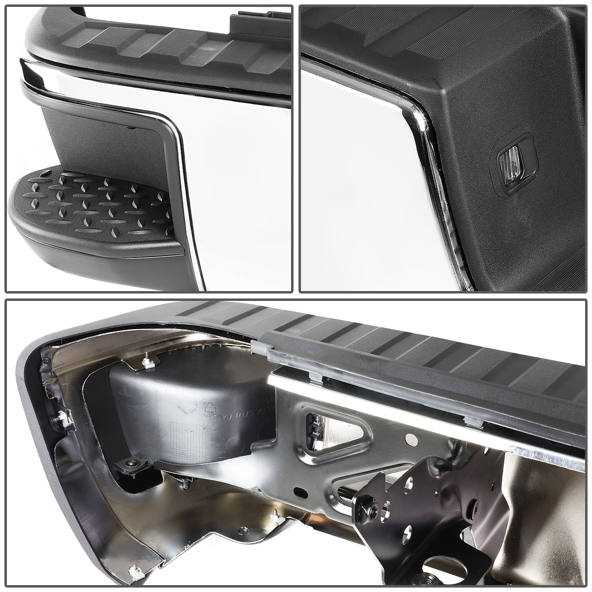 DNA Motoring STEPBUM-10013 For 2014 to 2018 Chevy Silverado / GMC Sierra Chrome Rear Corner Step Bumper (No Park Distance Sensor Hole) 15 16 17