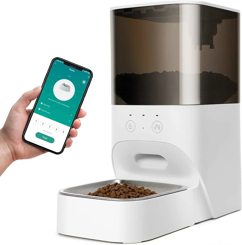 boqii Automatic Cat Feeder, Timed Cat Feeder with APP Control, Dog Food Dispenser with Stainless Steel & Lock Lid, 30S Voice Recorder