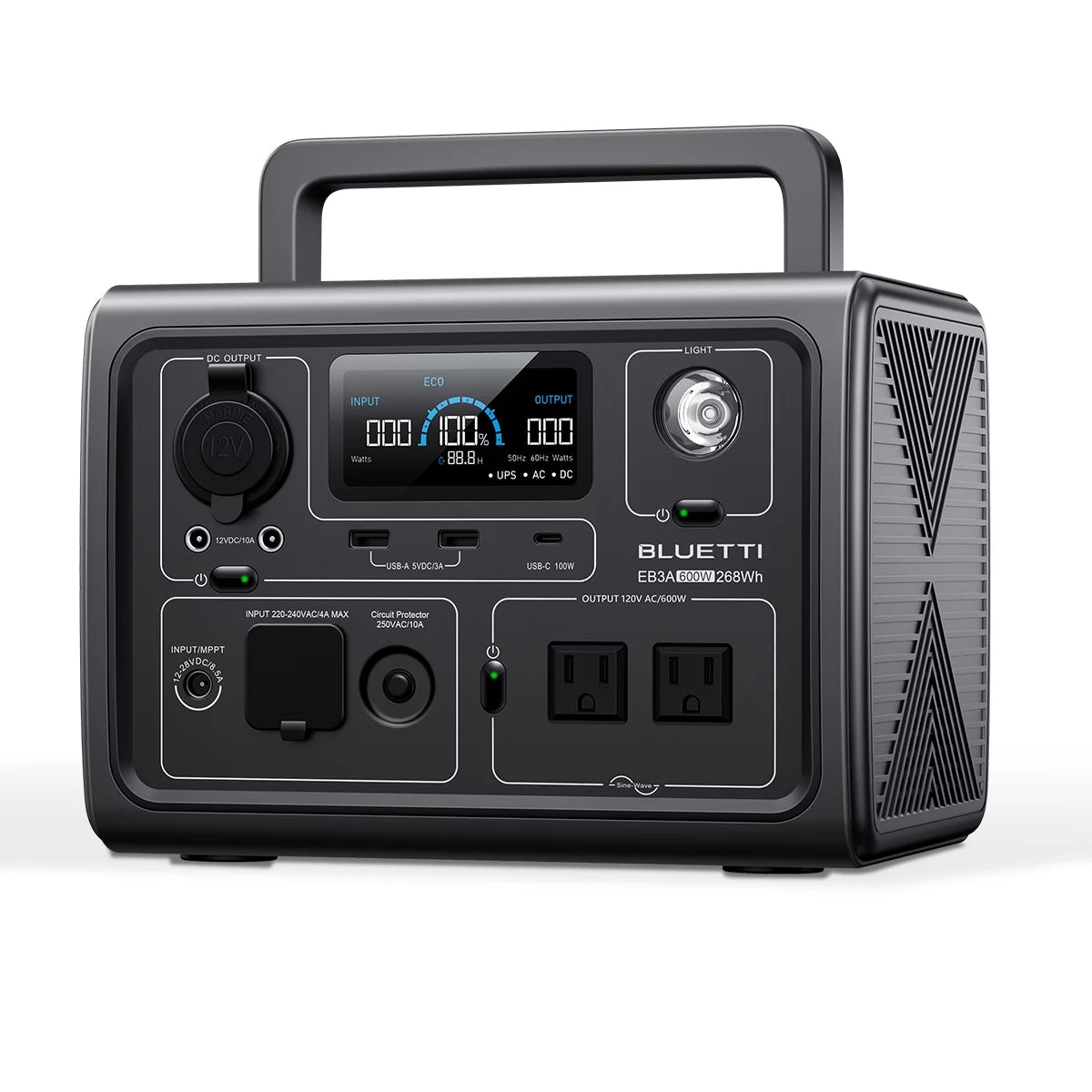 BLUETTI EB3A Portable Generator, W/Carry Bag,600W Solar Generator, 268Wh LiFePO4 Power Station for Camping, Home Use, Emergency