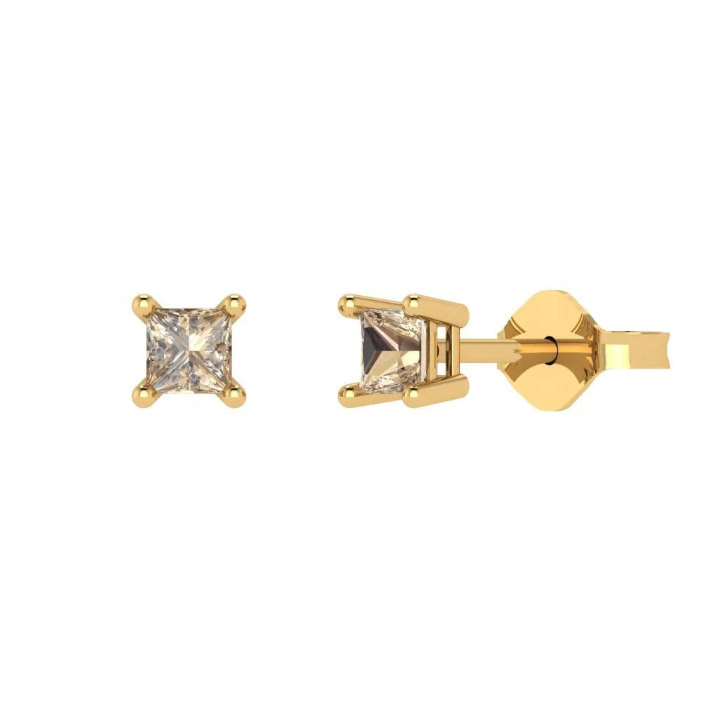 Clara Pucci 0.5 ct Brilliant Princess Cut Solitaire Studs VVS1 Genuine Conflict free Yellow Lab Created Yellow Moissanite Real Stamped Solid 18K Yellow Gold Earrings Push back
