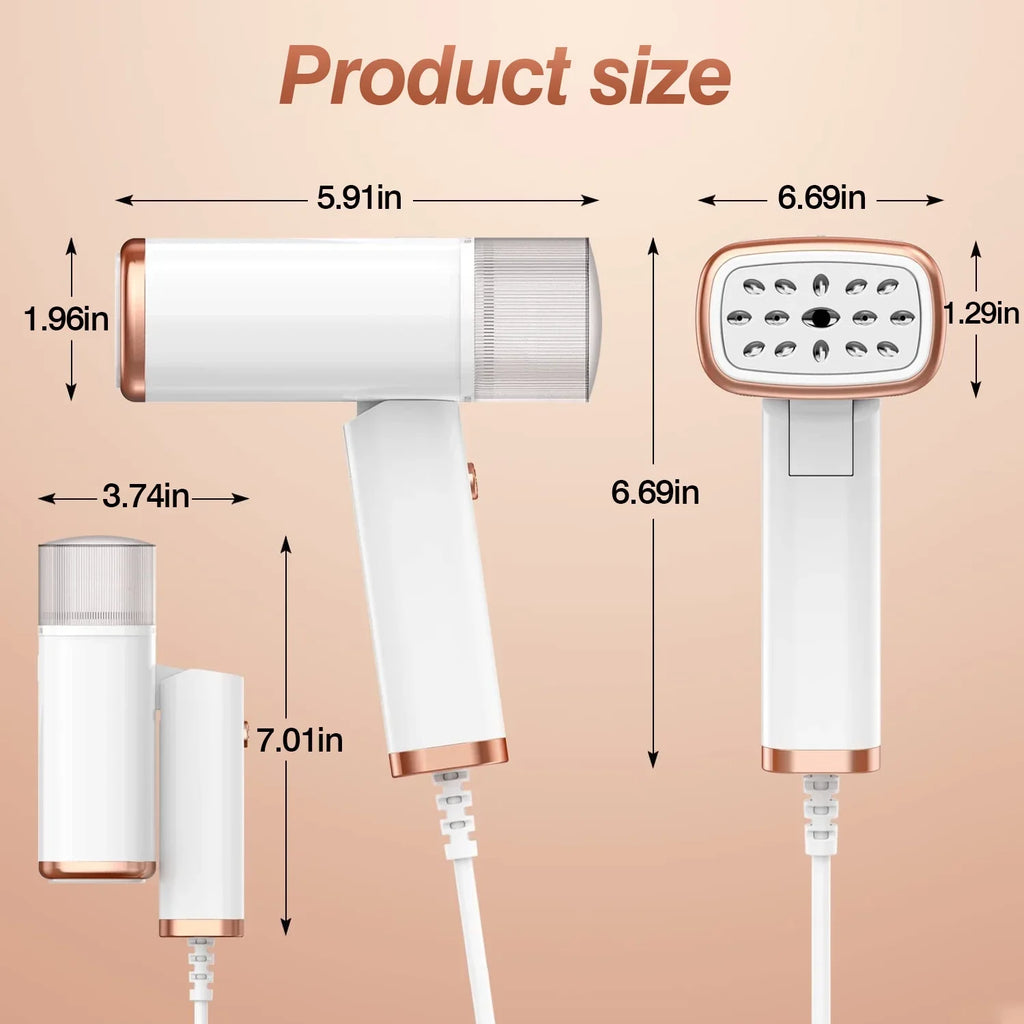 iMounTEK 1000W Portable Handheld Steamer with Brush Foldable Travel Electric Steamer for Garments Clothing Wrinkles Remover 30S Heat up 120ML liquid Tank, White