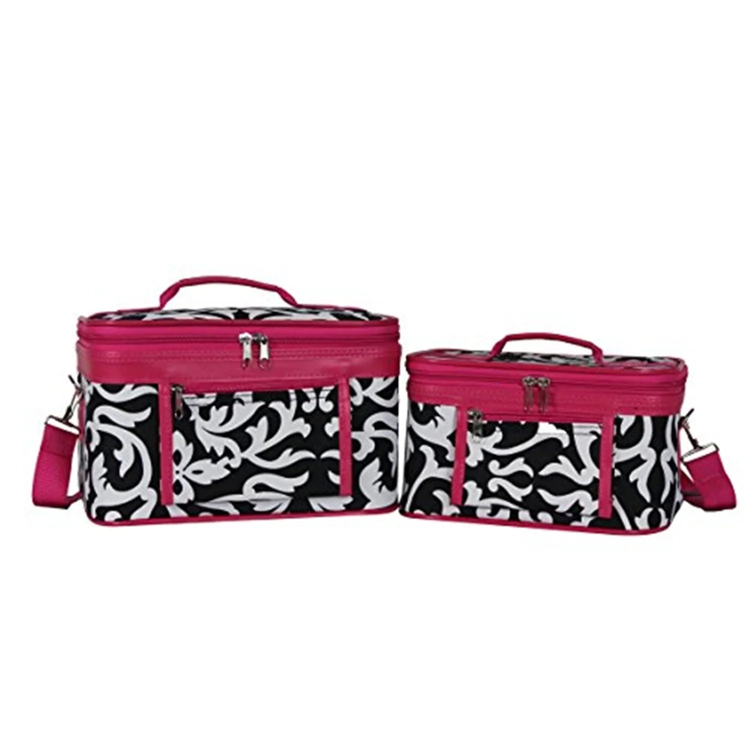 World Traveler 2-Piece Cosmetic Case Set - Pink Trim Damask