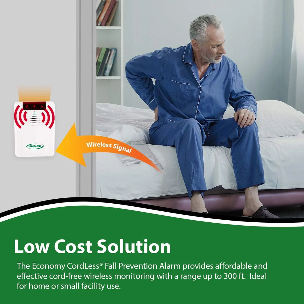 Smart Caregiver Wireless Bed Alarm System - Cordless Weight Sensing Bed Alarm Pad (10” x 30”) with Remote Alert Monitor and AC Adapter