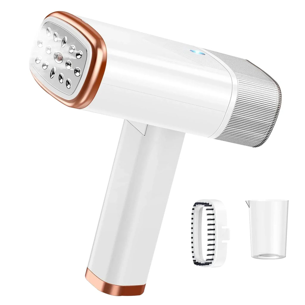 iMounTEK 1000W Portable Handheld Steamer with Brush Foldable Travel Electric Steamer for Garments Clothing Wrinkles Remover 30S Heat up 120ML liquid Tank, White