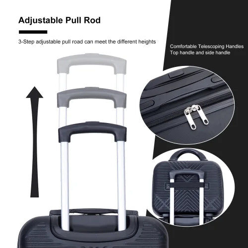 Zateety 2Piece Luggage Sets ABS Lightweight Suitcase , Spinner Wheels, BLACK