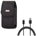 Rugged Canvas Case Holster Metal Belt Clip w Black 6ft Long Type-C Cable Rapid Charge USB Wire Sync Y8K for Blackberry Motion - BLU G9, Vivo XI Plus - Coolpad Legacy - Google Pixel XL 3a XL