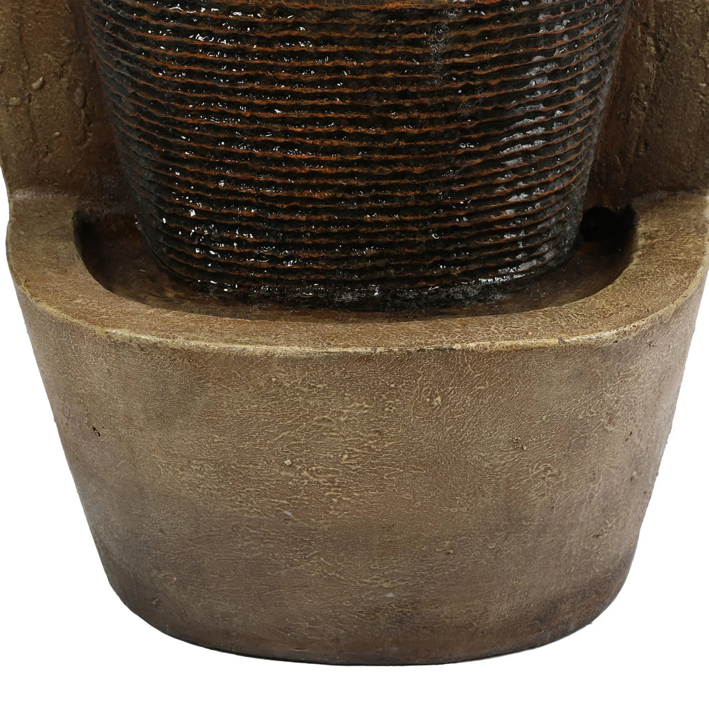 LuxenHome Brown Cement Modern Sculpture Outdoor Fountain with LED Light
