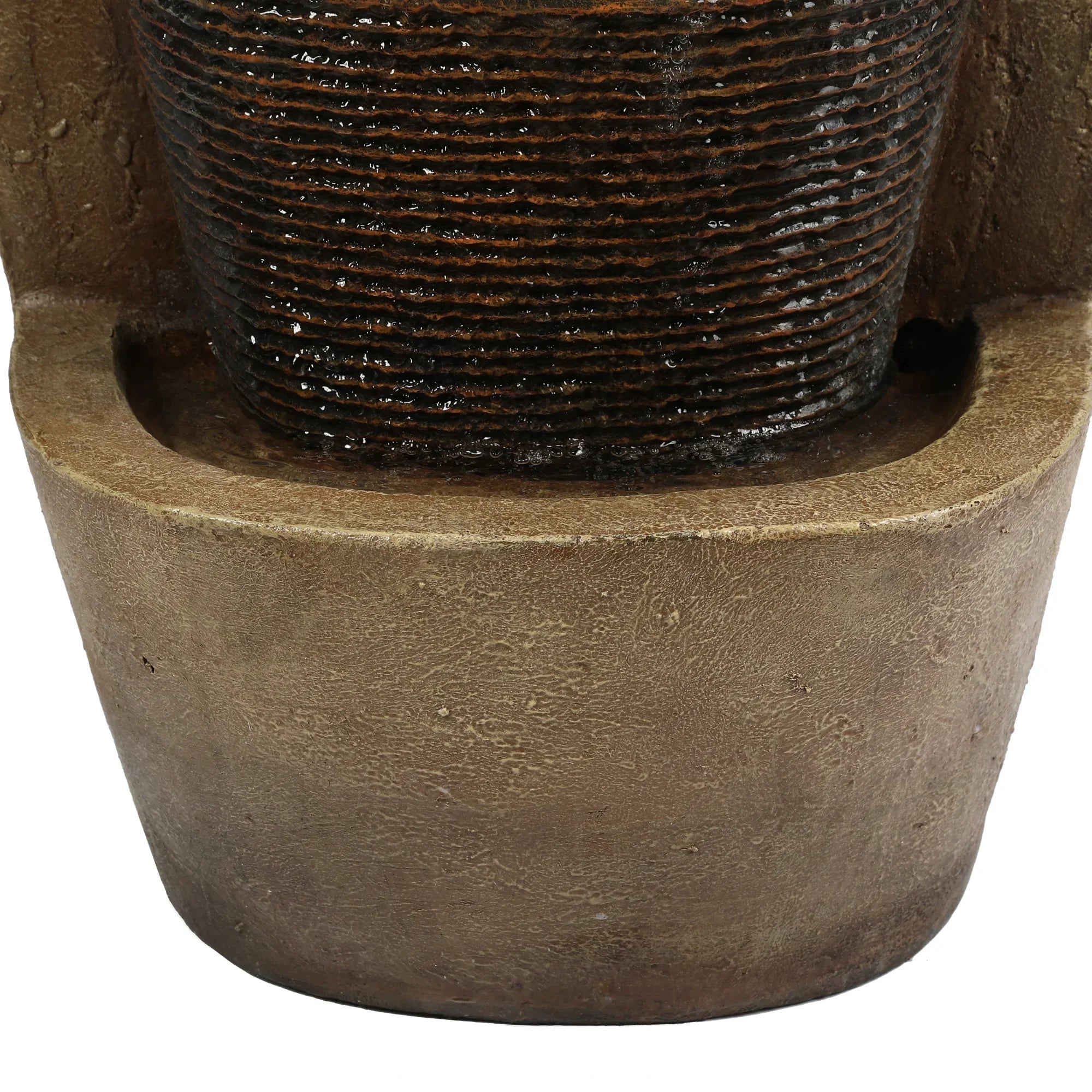 LuxenHome Brown Cement Modern Sculpture Outdoor Fountain with LED Light