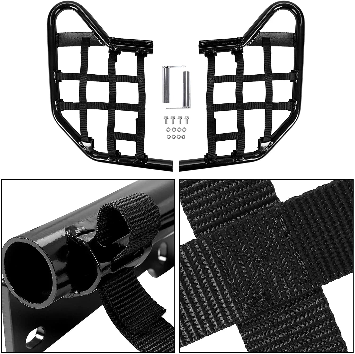 Kojem Aluminium Foot Peg Step  Nerf Bars for Yamaha Raptor 700 Black Side Step with Black Webbing nets  2006-2020