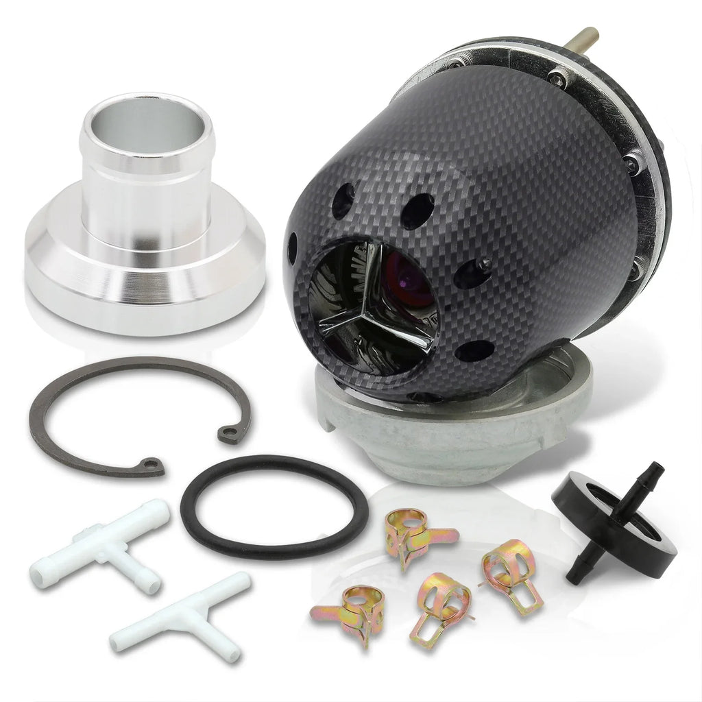 Universal SQV Style Turbo Blow Off Valve BOV + Weldable Adapter O-Ring Flange Kit (Carbon Fiber) - Billet Aluminum Turbocharger Charger