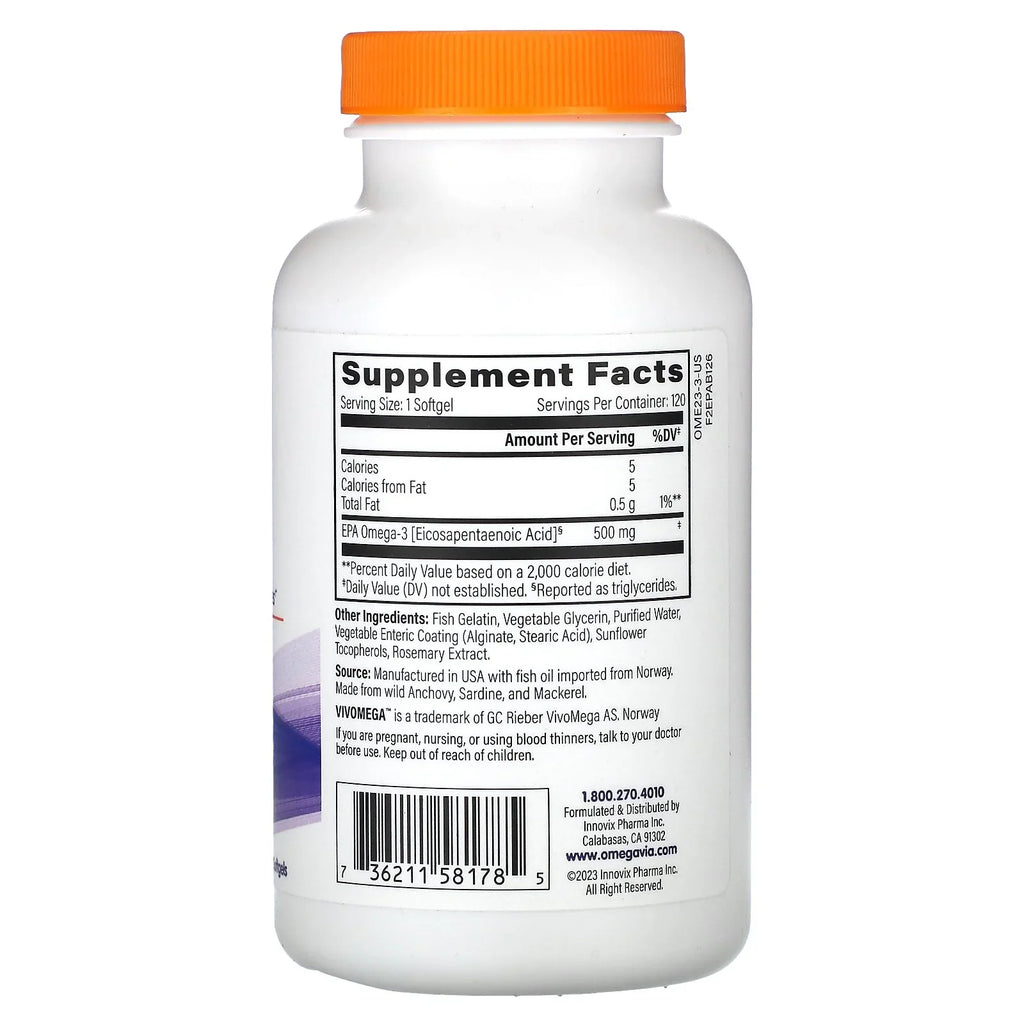 OmegaVia EPA 500, Omega-3, 500 mg, 120 Softgels