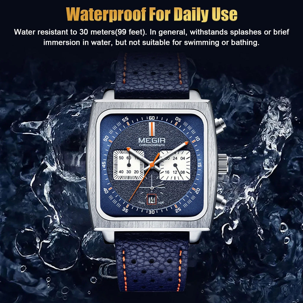 MEGIR Waterproof Men's Quartz Watch Leather Luminous Business Chronograph Luxury