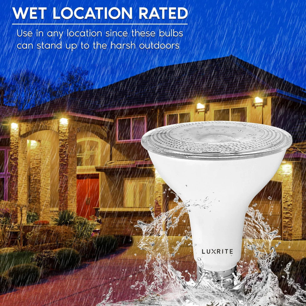 Luxrite 12-Pack LED PAR30 Flood Light Bulb 2700K Warm White 850 Lumens 11W Dimmable Wet Rated E26 Base UL Listed