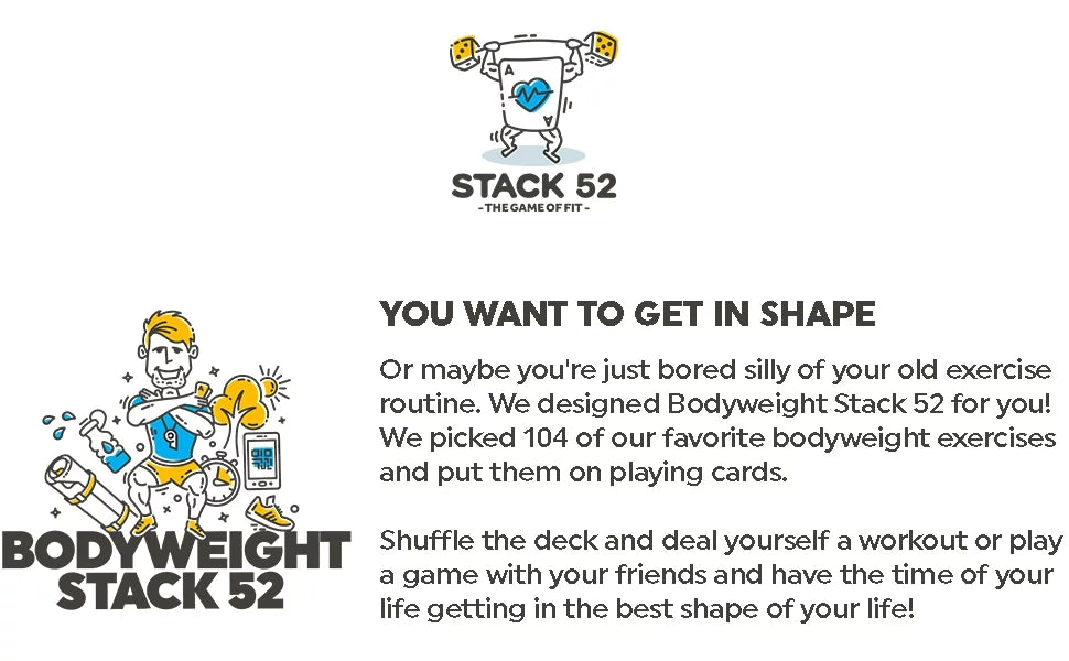 (Bodyweight Mega Pack). Burn Fat Build Muscle. No Equipment Needed. Video Instructions Included. Designed by a Military Fitness Expert. Stack 52 Bodyweight Exercise Cards: Workout Playing Card Game
