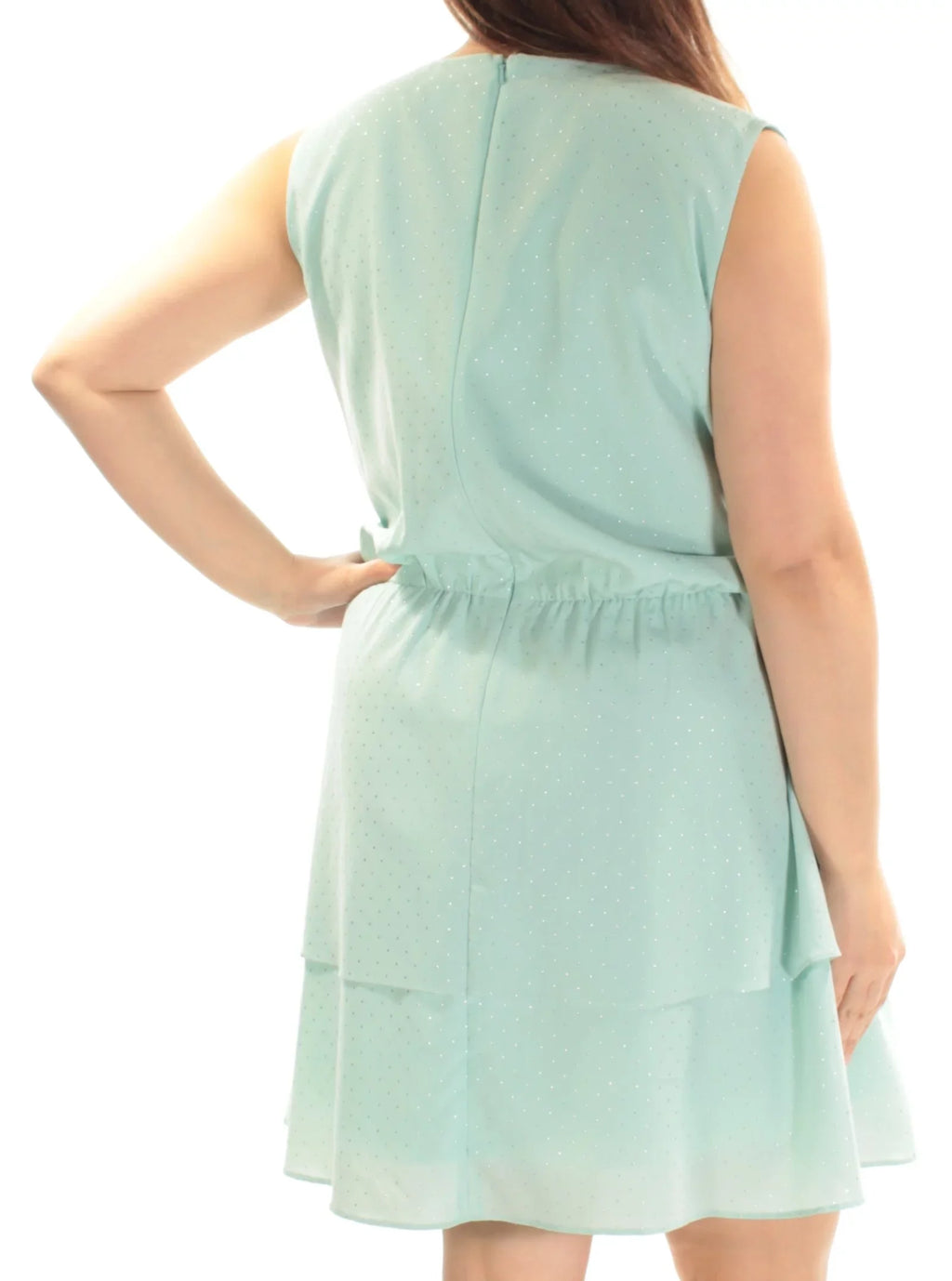 CR BY CYNTHIA ROWLEY Womens Aqua Zippered Lined Elastic Waist Tiered Skirt Sleeveless Jewel Neck Short Fit + Flare Dress XL