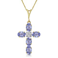 1.75 CTW 14K Solid Gold Cross Necklace Natural Diamond Tanzanite