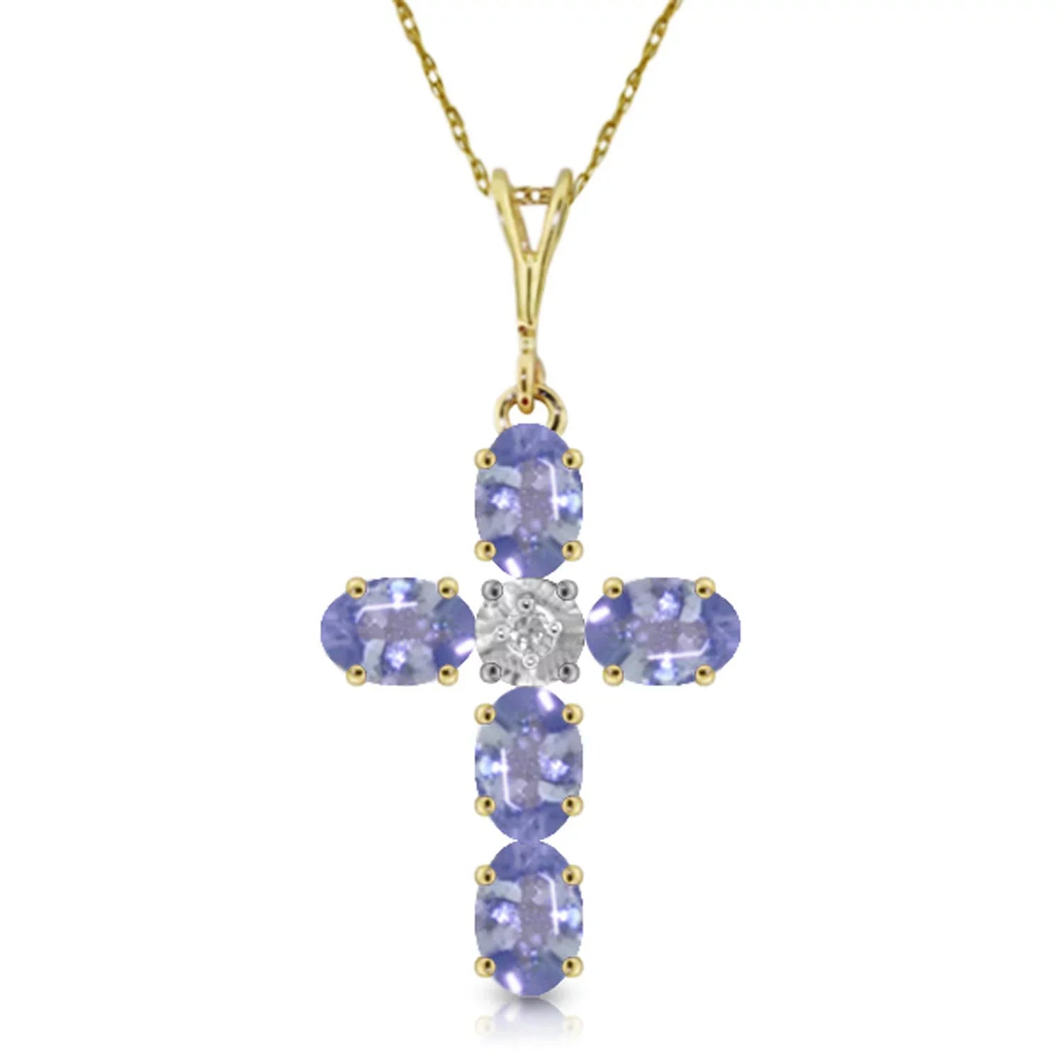 1.75 CTW 14K Solid Gold Cross Necklace Natural Diamond Tanzanite