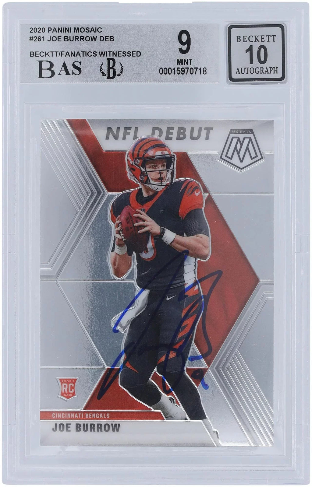 Joe Burrow Cincinnati Bengals Autographed 2020 Panini Mosaic #261 Beckett Fanatics Witnessed Authenticated 9/10 Rookie Card - 9,9,9,8.5 Subgrades - Fanatics Authentic Certified