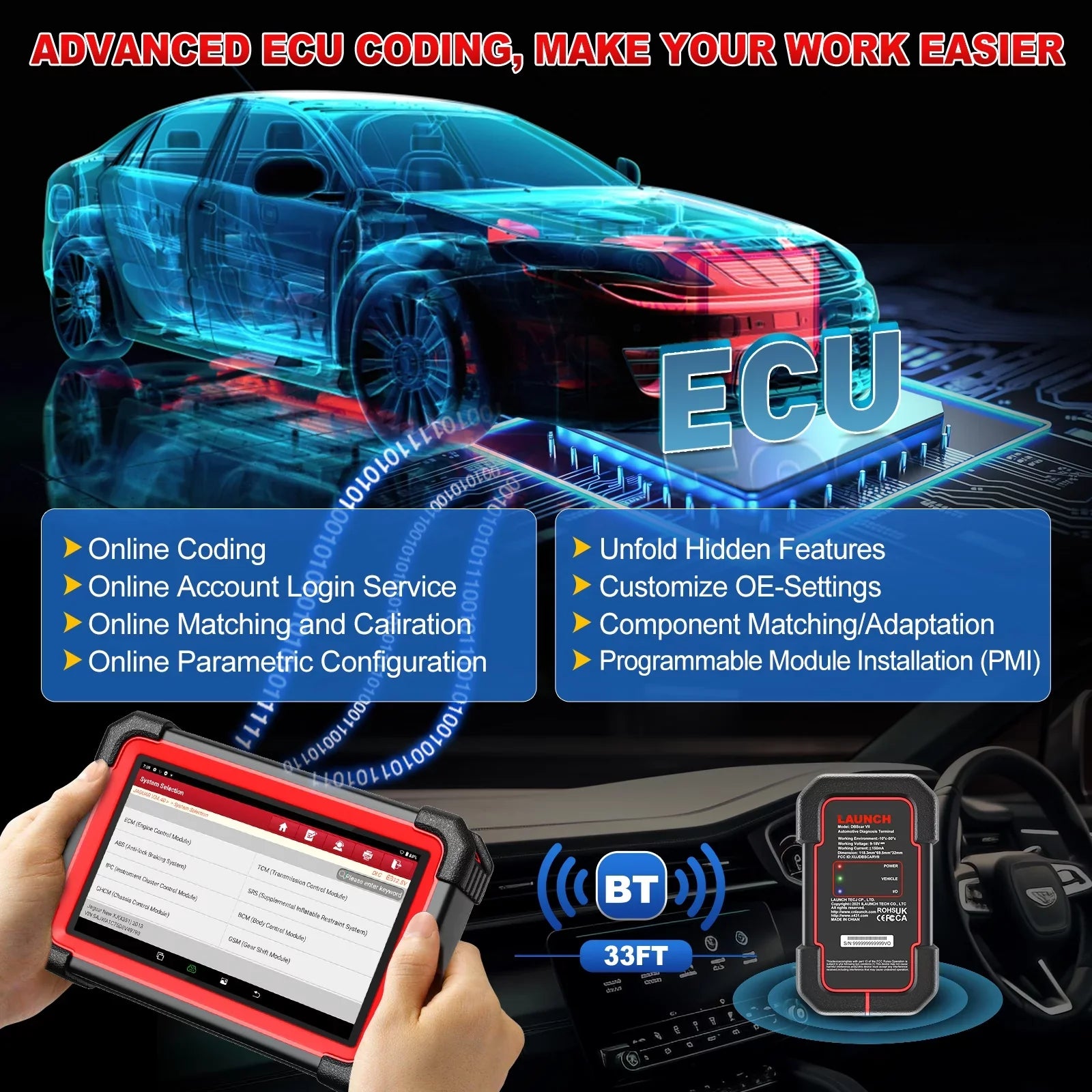 LAUNCH X431 Scanner CRP 919E BT 2024 OBD2 Diagnostic Scan Tool with Full System for All Vehicles,ECU Coding,Bi-Directional Control,CANFD DOIP,FCA AutoAuth