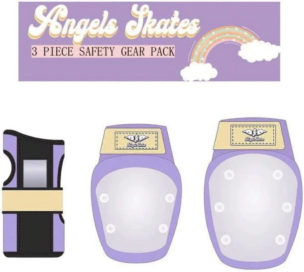 Angels Skates Knee Pads Elbow Pads Wrist Guards - 6-Piece Safety Gear Pack - Protective Gears for Roller Skates BMX - Kids Youth Adult Women - Purple - Small