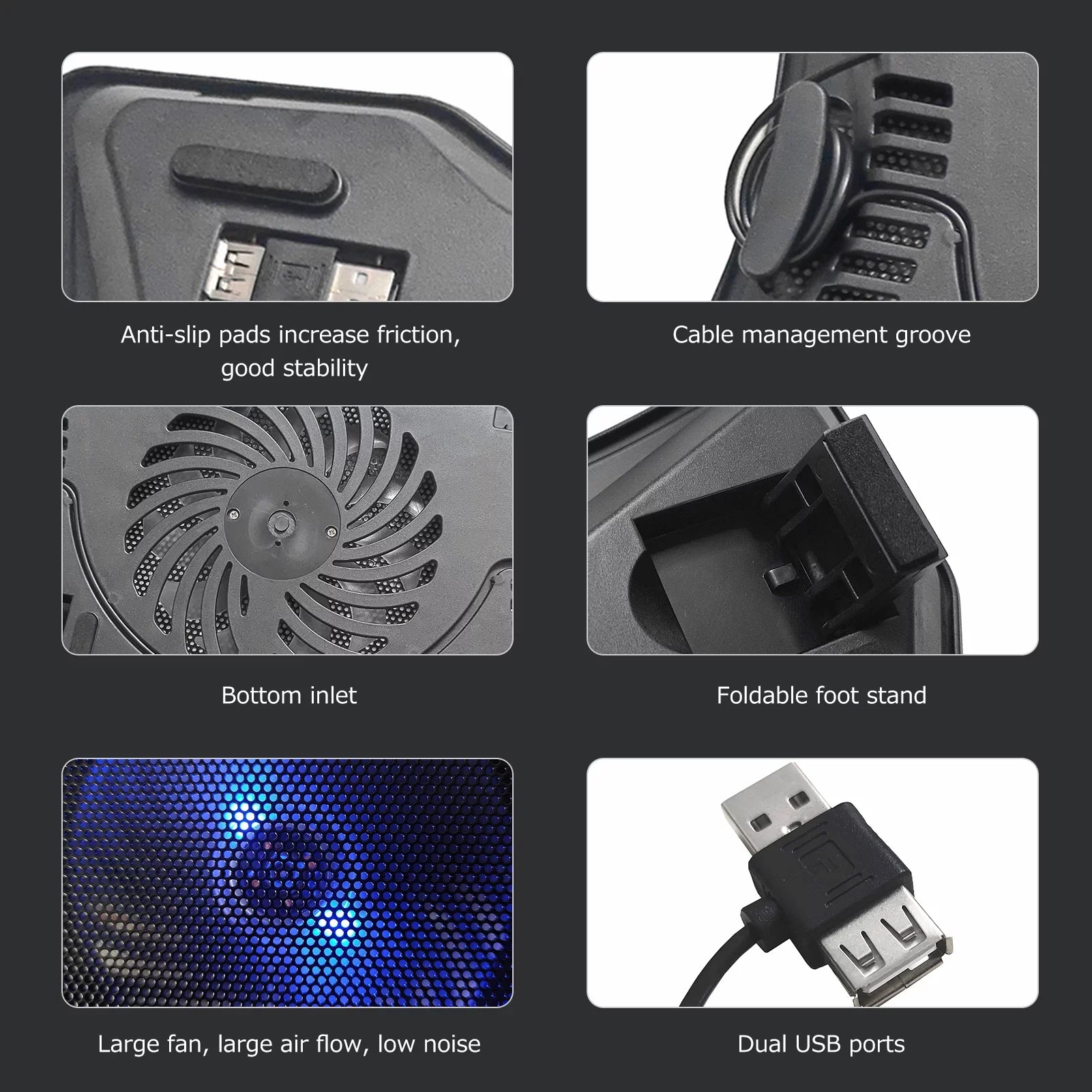 Carevas Portable Laptop Cooler Laptop Cooling Base Single Fan Design Low Noise Two USB Ports Support Laptops Below 14 inch