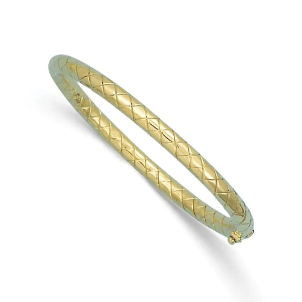 Auriga 14k Yellow Gold Polished and Grooved 5mm Hinged Bangle for Men
