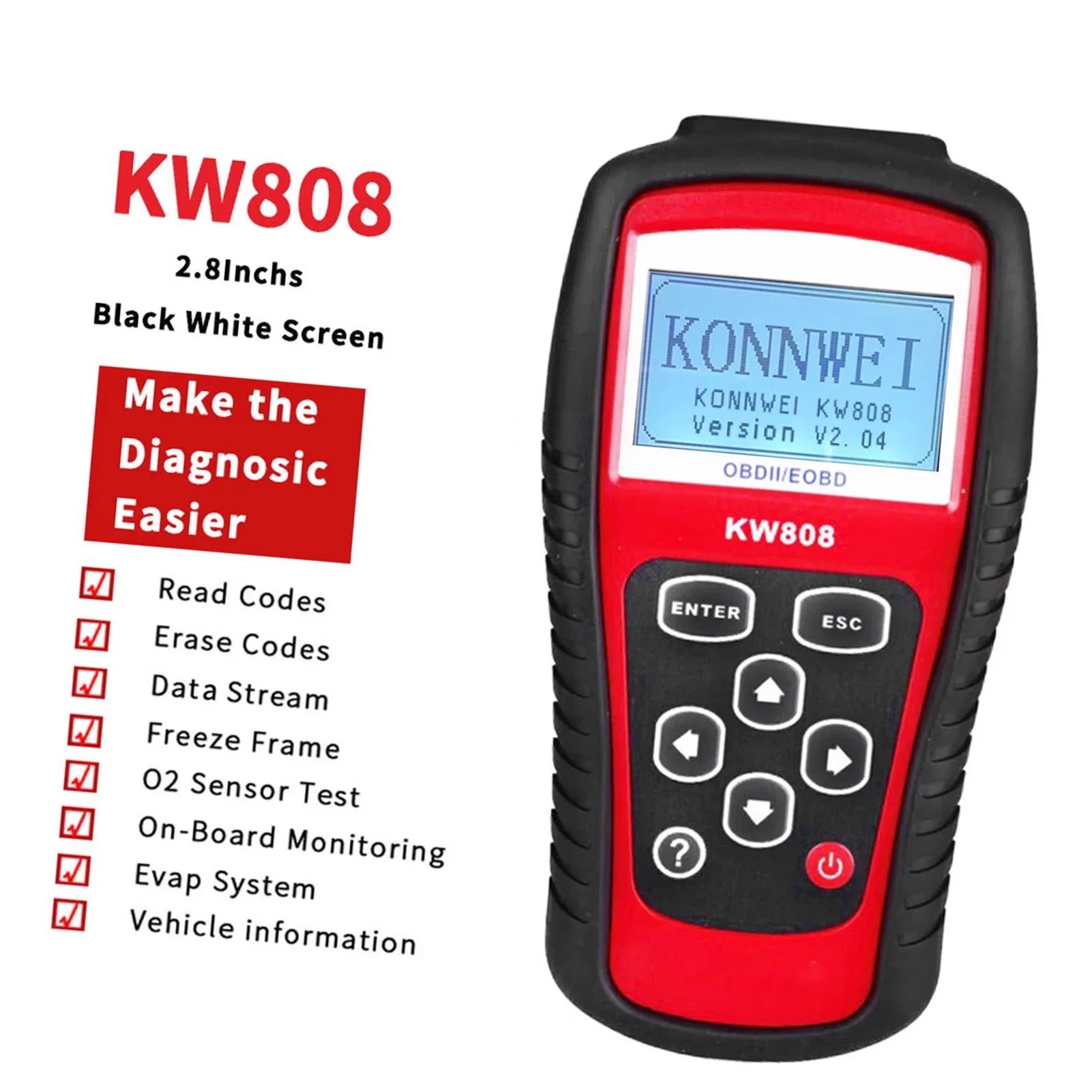 OBDII/EOBD Moobody Car Code Reader and Auto Scanner KW808, Detection Scanner for Automotive