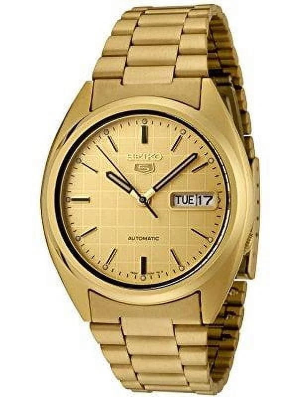 Seiko Men's SNXL72 Seiko 5 Automatic Gold Dial Gold-Tone Stainless Steel Watch