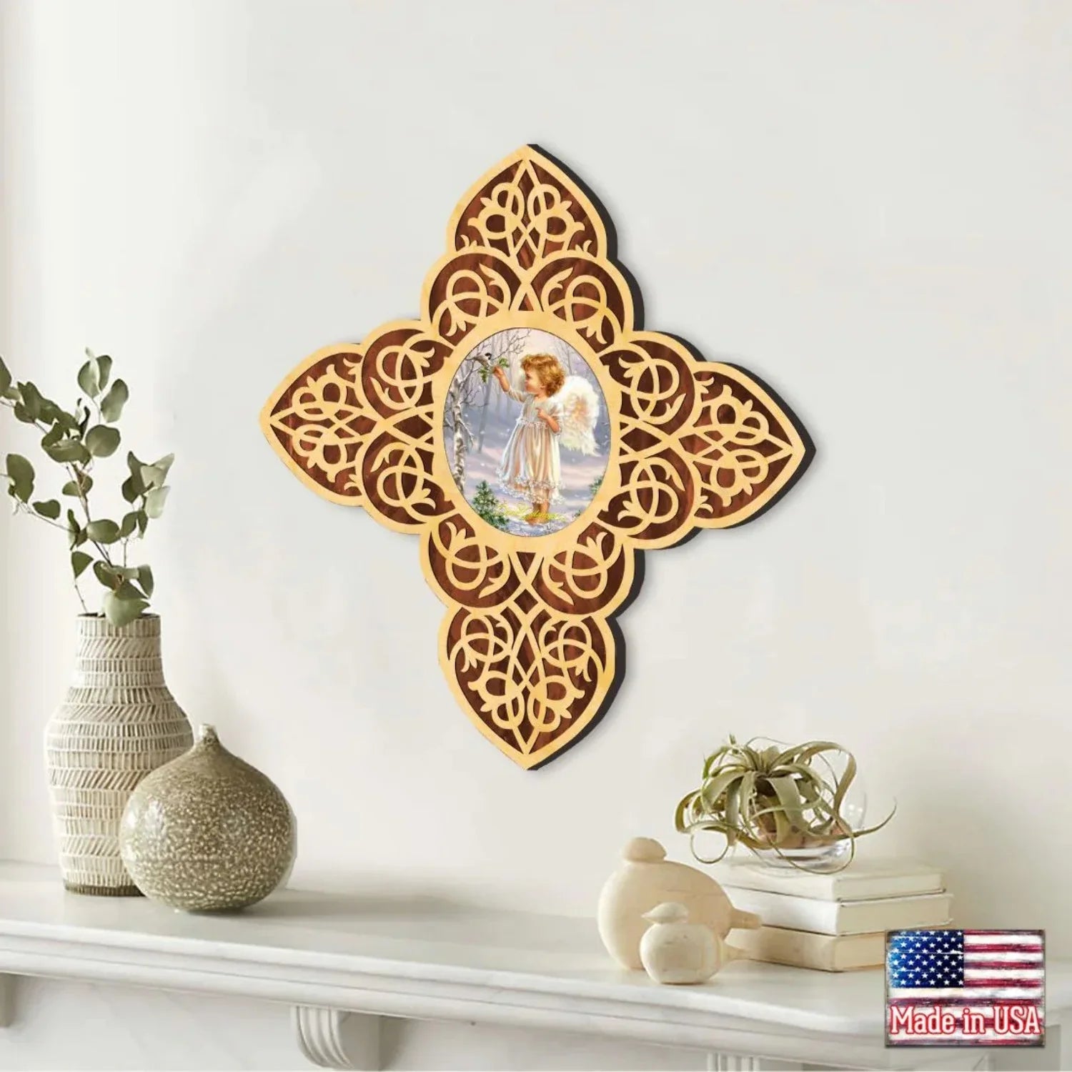 Gelsinger | Inspirational Icon D�cor - 88482-DG. Angel Girl Filigree Wooden Cross by D